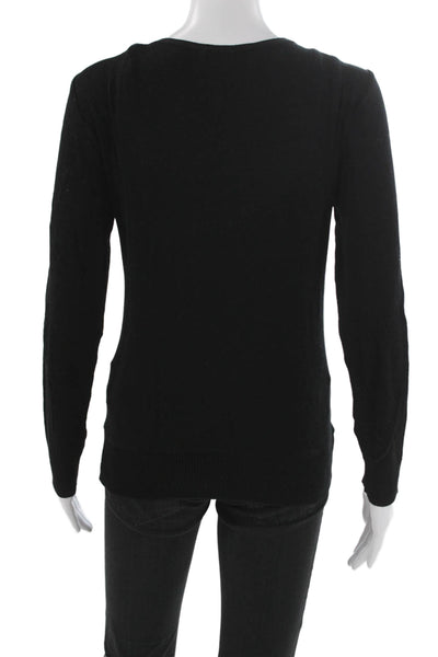 Anne Fontaine Womens Black Cotton Basic Blouse Long Sleeve Round Neck Size 36