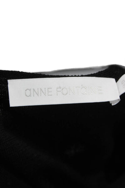 Anne Fontaine Womens Black Cotton Basic Blouse Long Sleeve Round Neck Size 36