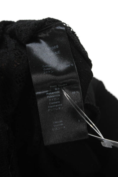 Anne Fontaine Womens Black Cotton Basic Blouse Long Sleeve Round Neck Size 36