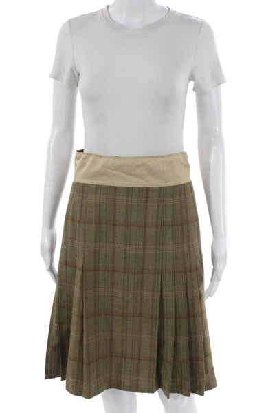 Brooks Brothers Women Multicolor Plaid Pleated Lambswool Skirt Zip Knee Size 6