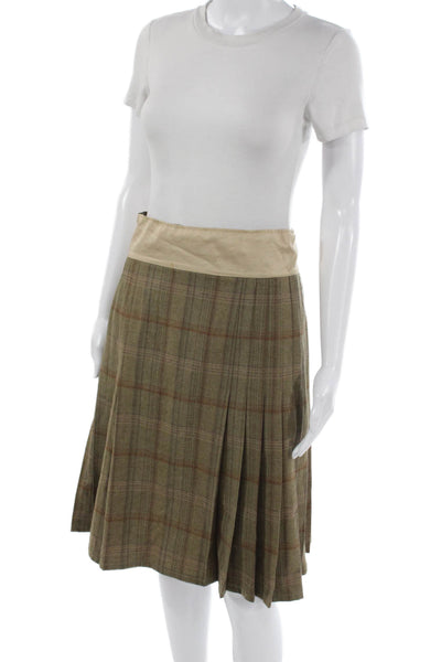 Brooks Brothers Women Multicolor Plaid Pleated Lambswool Skirt Zip Knee Size 6
