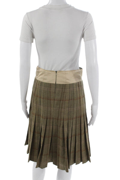 Brooks Brothers Women Multicolor Plaid Pleated Lambswool Skirt Zip Knee Size 6