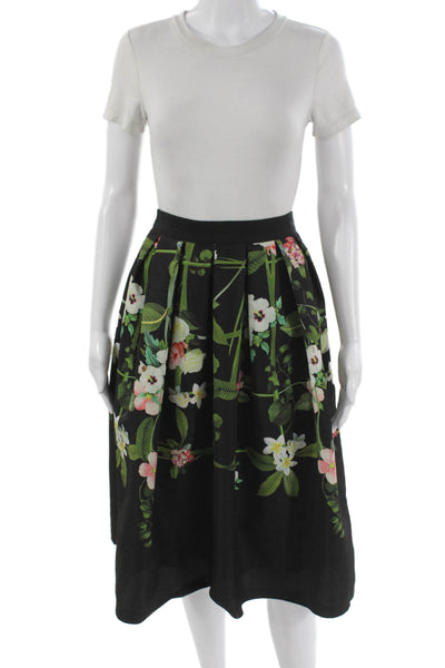 Ted Baker London Womens Black Floral Pleated Skirt Knee Length Size 0