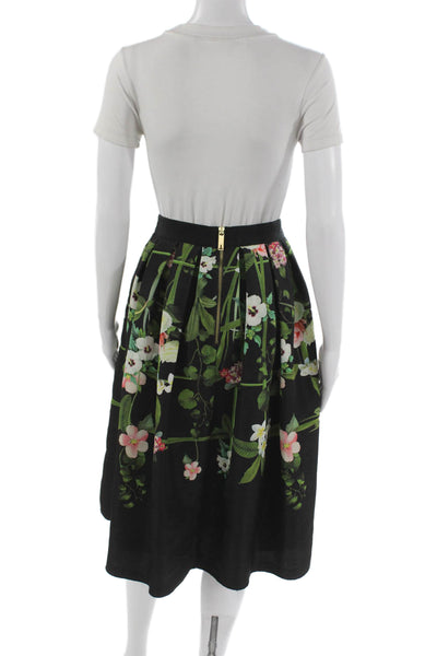 Ted Baker London Womens Black Floral Pleated Skirt Knee Length Size 0