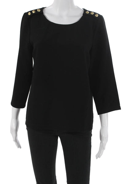 Madewell Women Basic Blouse Black 3/4 Sleeve Round Neck Button Polyester Size S