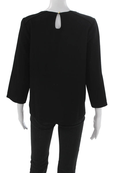 Madewell Women Basic Blouse Black 3/4 Sleeve Round Neck Button Polyester Size S