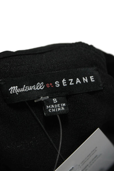 Madewell Women Basic Blouse Black 3/4 Sleeve Round Neck Button Polyester Size S