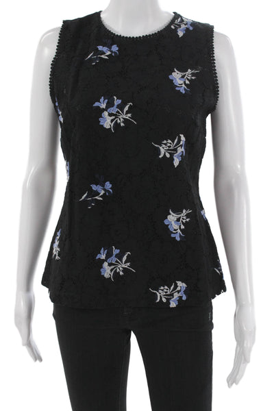 Ann Taylor Womens Basic Floral Tank Black Cotton Round Neck Petite Size 2P