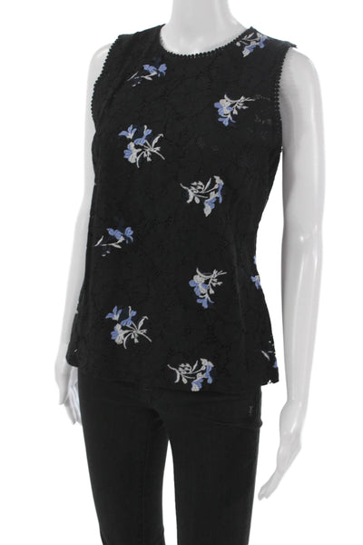 Ann Taylor Womens Basic Floral Tank Black Cotton Round Neck Petite Size 2P