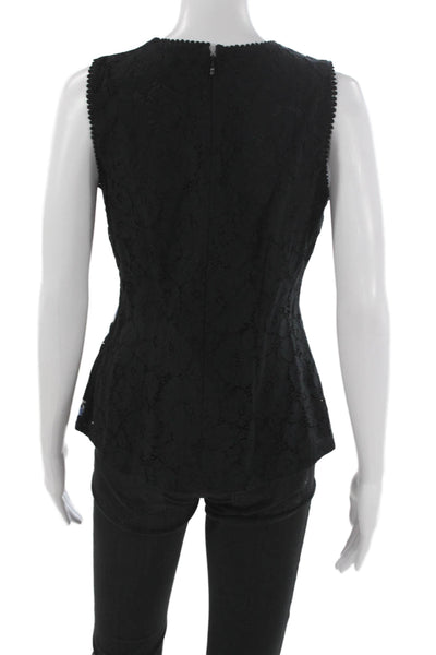 Ann Taylor Womens Basic Floral Tank Black Cotton Round Neck Petite Size 2P