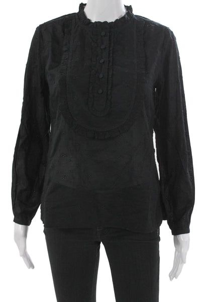 J Crew Womens Basic Long Sleeve High Neck Button Cotton Blouse Size XS