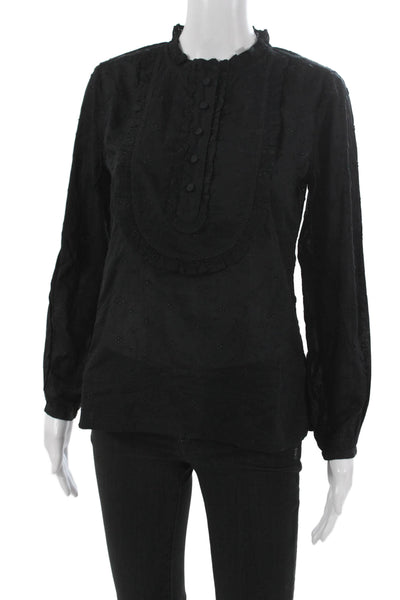 J Crew Womens Basic Long Sleeve High Neck Button Cotton Blouse Size XS
