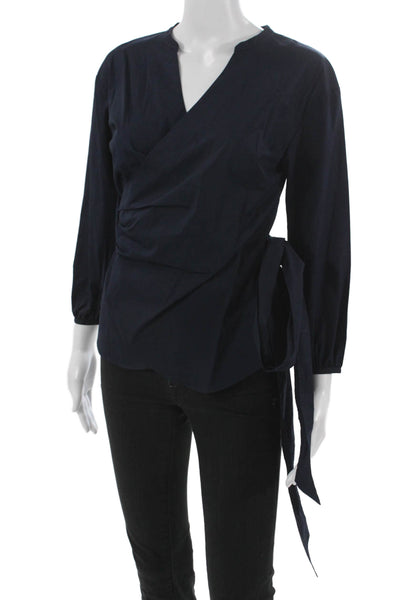 J Crew Womens Basic V Neck Long Sleeve Blouse Blue Cotton Stretch Size PS