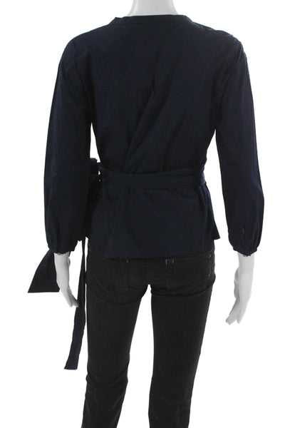 J Crew Womens Basic V Neck Long Sleeve Blouse Blue Cotton Stretch Size PS