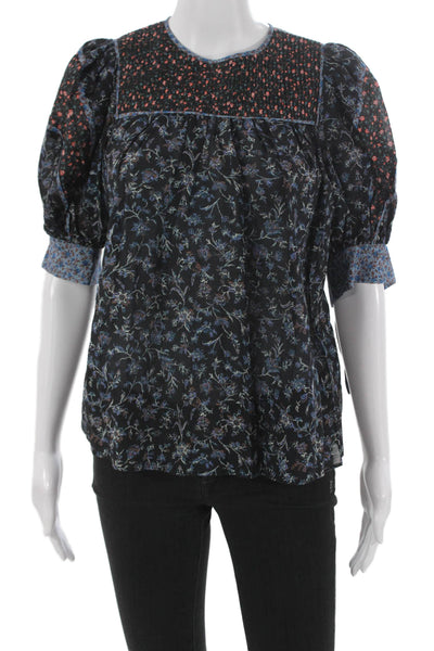 Ulla Johnson Women Basic Floral Cotton Round Neck Short Sleeve Blouse Size 2