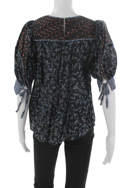 Ulla Johnson Women Basic Floral Cotton Round Neck Short Sleeve Blouse Size 2
