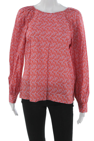 J Crew Women Floral Cotton Button Round Neck Long Sleeve Blouse Size S