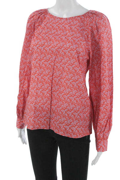 J Crew Women Floral Cotton Button Round Neck Long Sleeve Blouse Size S