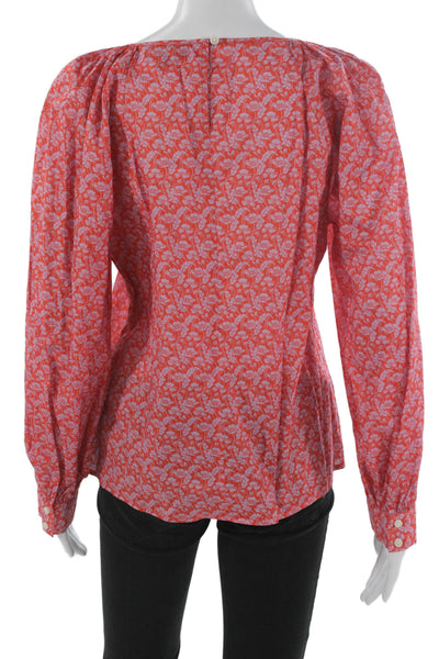 J Crew Women Floral Cotton Button Round Neck Long Sleeve Blouse Size S