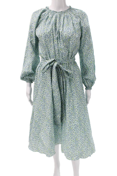 Soler Women A-Line Dress Multicolor Cotton Long Sleeve High Neck Maxi Size L