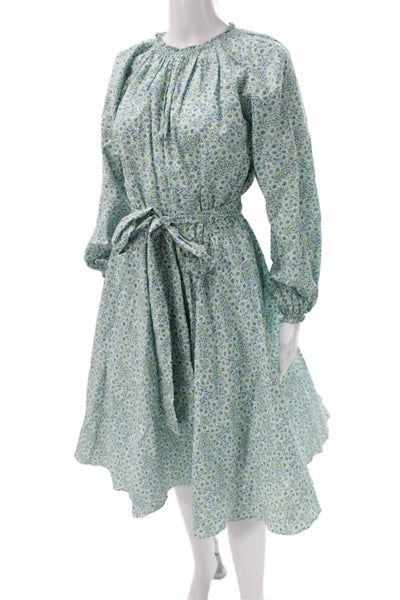 Soler Women A-Line Dress Multicolor Cotton Long Sleeve High Neck Maxi Size L