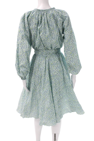 Soler Women A-Line Dress Multicolor Cotton Long Sleeve High Neck Maxi Size L