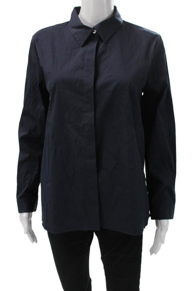 Theory Womens Blue Collared Long Sleeve Basic Button-Up Top Size M