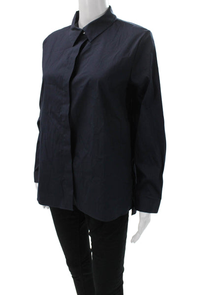 Theory Womens Blue Collared Long Sleeve Basic Button-Up Top Size M