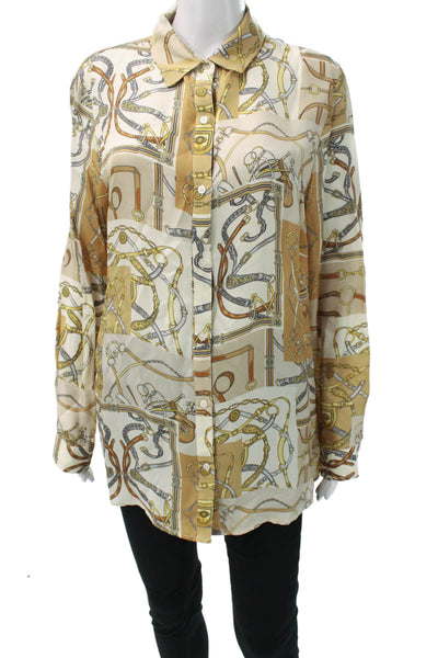 J. Mclaughlin Women Multicolor Silk Button-Up Blouse Long-Sleeve Size L