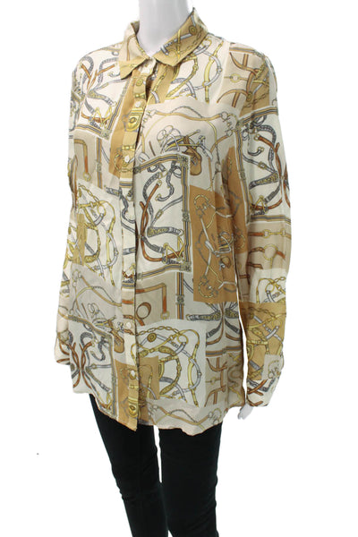 J. Mclaughlin Women Multicolor Silk Button-Up Blouse Long-Sleeve Size L