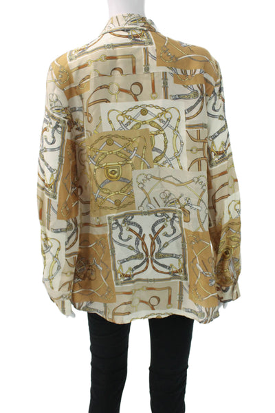J. Mclaughlin Women Multicolor Silk Button-Up Blouse Long-Sleeve Size L
