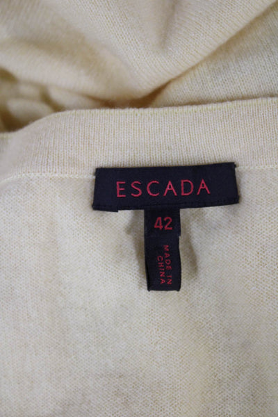 Escada Womens Cardigan Cashmere Floral Scoop Neck Long Sleeve Yellow Size 42