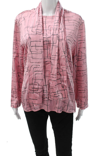 Carlisle Womens Basic Pink Silk Geometric Long Sleeve Round Neck Blouse Size 14