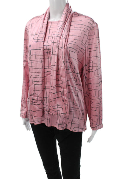 Carlisle Womens Basic Pink Silk Geometric Long Sleeve Round Neck Blouse Size 14