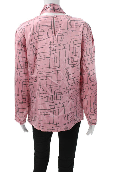 Carlisle Womens Basic Pink Silk Geometric Long Sleeve Round Neck Blouse Size 14