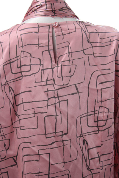 Carlisle Womens Basic Pink Silk Geometric Long Sleeve Round Neck Blouse Size 14