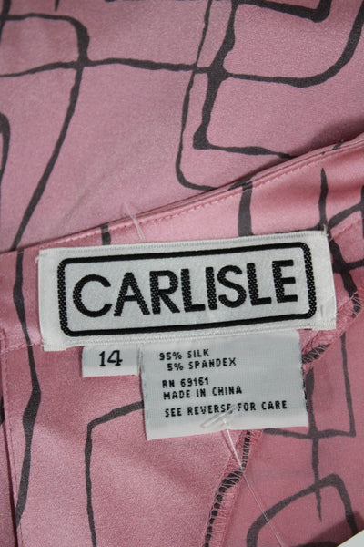 Carlisle Womens Basic Pink Silk Geometric Long Sleeve Round Neck Blouse Size 14
