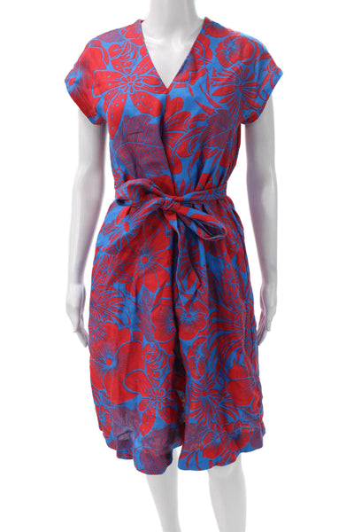 Hobbs London Womens Linen Floral Wrap Dress V-Neck Short Sleeve Knee Size 2