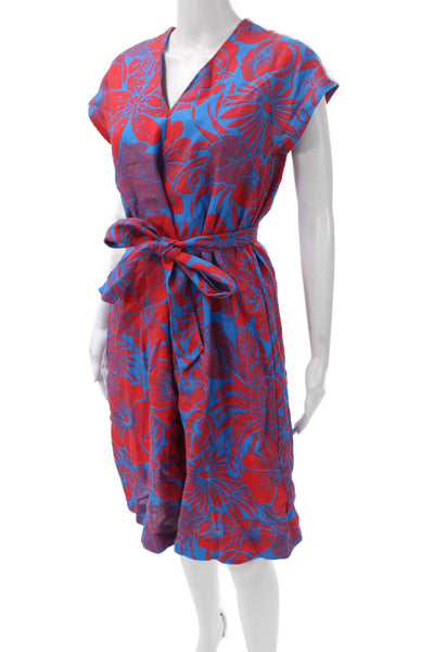 Hobbs London Womens Linen Floral Wrap Dress V-Neck Short Sleeve Knee Size 2