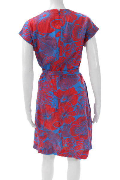 Hobbs London Womens Linen Floral Wrap Dress V-Neck Short Sleeve Knee Size 2