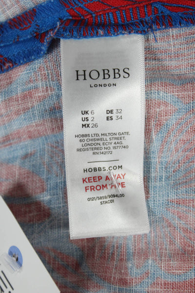 Hobbs London Womens Linen Floral Wrap Dress V-Neck Short Sleeve Knee Size 2