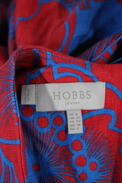 Hobbs London Womens Linen Floral Wrap Dress V-Neck Short Sleeve Knee Size 2