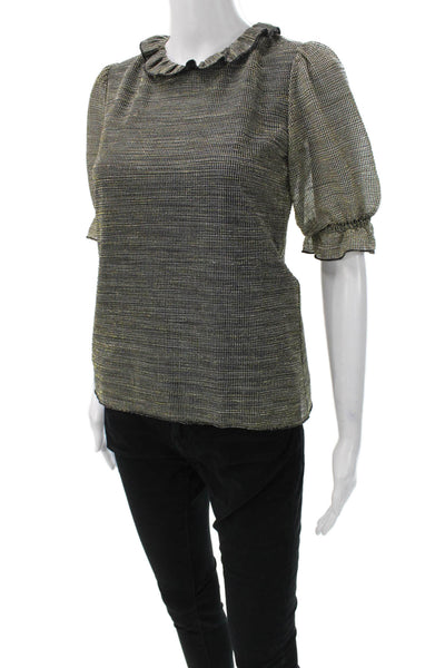 Sara Campbell Women Basic Black Check Blouse Short Sleeve Round Neck Size XS