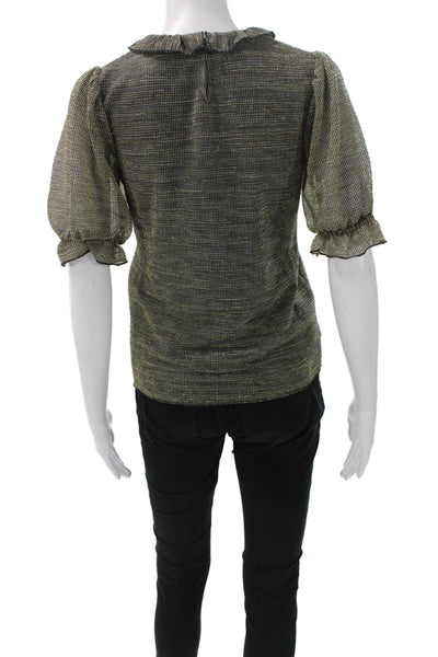 Sara Campbell Women Basic Black Check Blouse Short Sleeve Round Neck Size XS