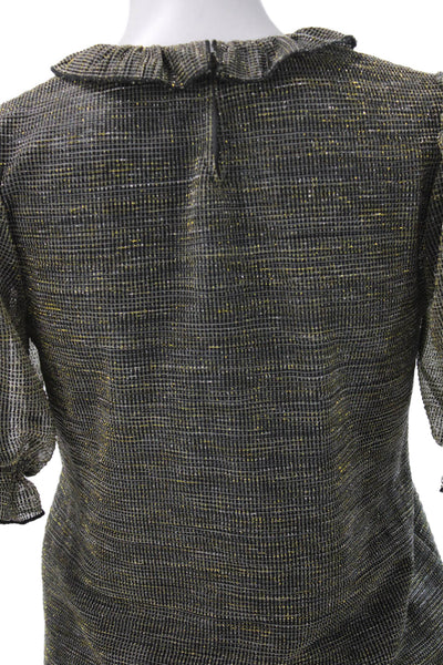 Sara Campbell Women Basic Black Check Blouse Short Sleeve Round Neck Size XS