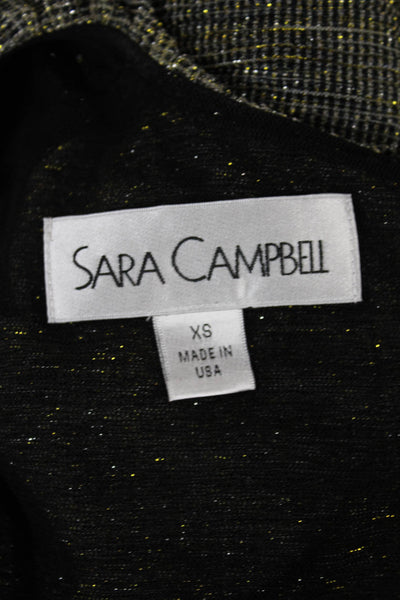 Sara Campbell Women Basic Black Check Blouse Short Sleeve Round Neck Size XS