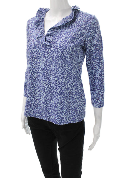 J. Mclaughlin Womens Basic Blue Animal Print V-Neck 3/4 Sleeve Blouse Size S