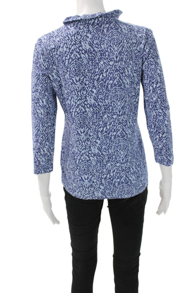 J. Mclaughlin Womens Basic Blue Animal Print V-Neck 3/4 Sleeve Blouse Size S
