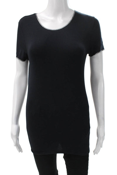 Majestic Filatures Women Black Basic Scoop Neck Short Sleeve T-Shirt Size 2
