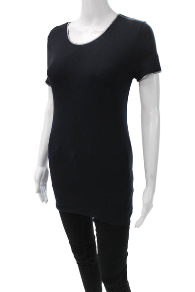 Majestic Filatures Women Black Basic Scoop Neck Short Sleeve T-Shirt Size 2